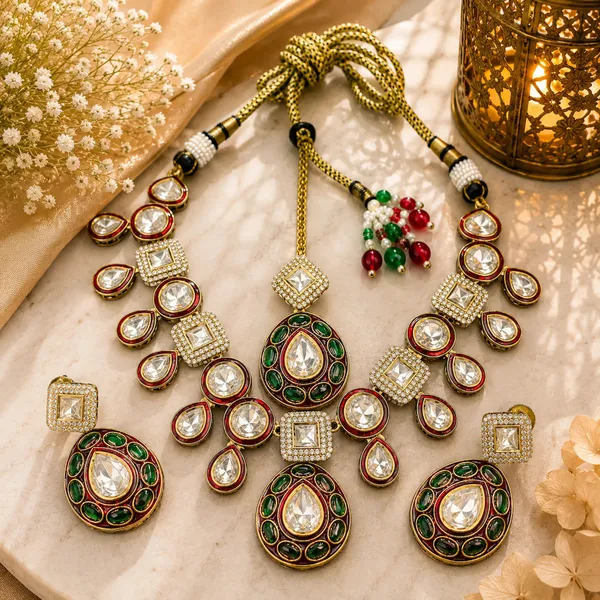 Kundan_Polki_Meenakari_Oval_Bib_Necklace_Set