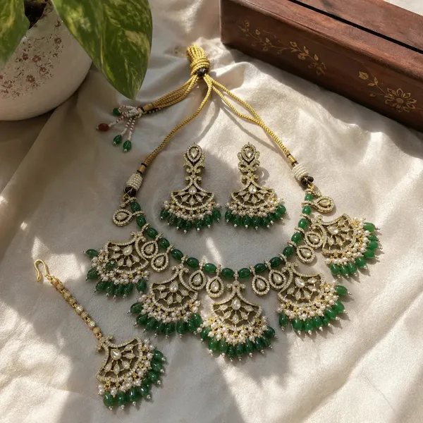 Kundan_Polki_Fan_Jali_Choker_Necklace_Set_with_Maang_Tikka_|_Mehendi_Gold