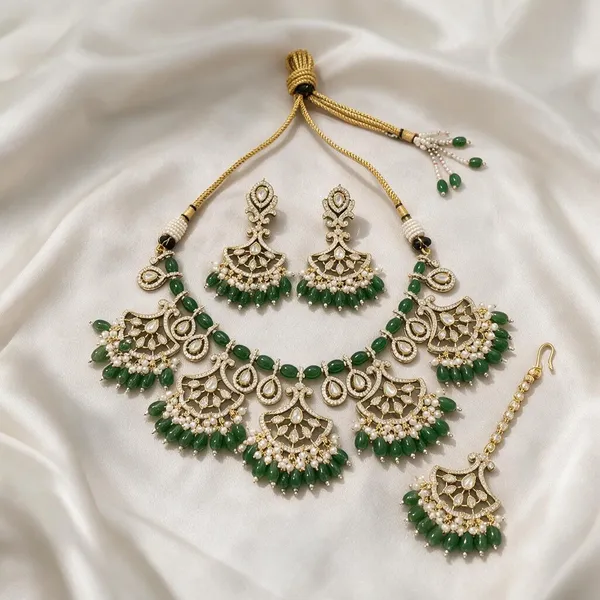 Kundan_Polki_Fan_Jali_Choker_Necklace_Set_With_Maang_Tikka_|_Mehendi_Gold