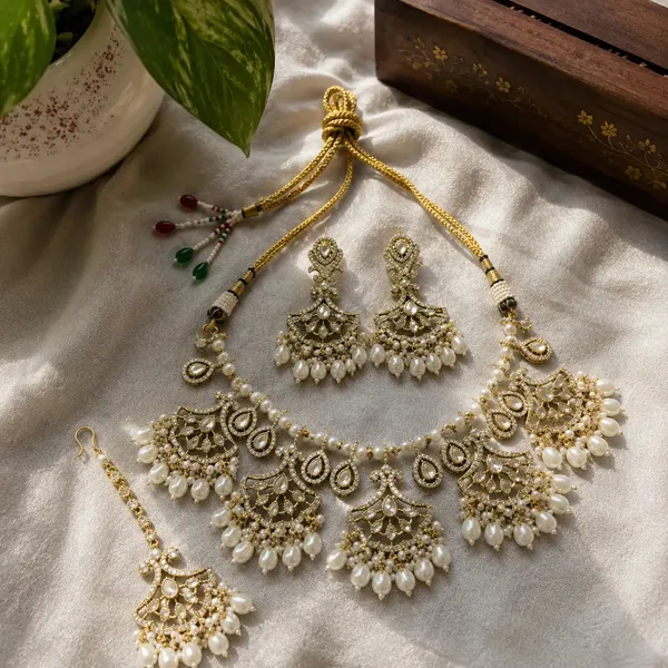 Kundan_Polki_Fan_Jali_Choker_Necklace_Set_with_Maang_Tikka_|_Mehendi_Gold