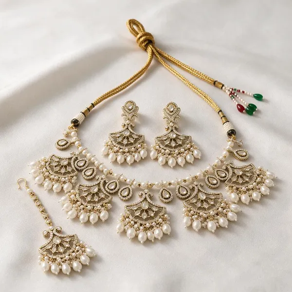 Kundan_Polki_Fan_Jali_Choker_Necklace_Set_With_Maang_Tikka_|_Mehendi_Gold