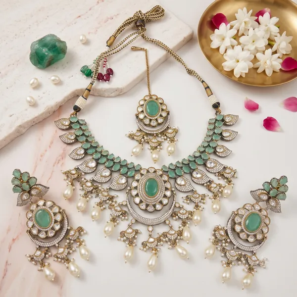 Kundan_Polki_Chand_Bali_Leaf_Tassel_Necklace_Earring_Tikka_Set