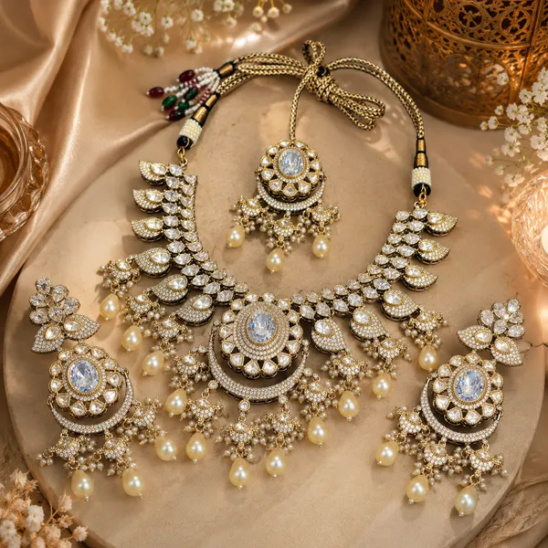 Kundan_Polki_Chand_Bali_Leaf_Tassel_Necklace_Earring_Tikka_Set