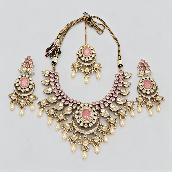 Kundan_Polki_Chand_Bali_Leaf_Tassel_Necklace_Earring_Tikka_Set