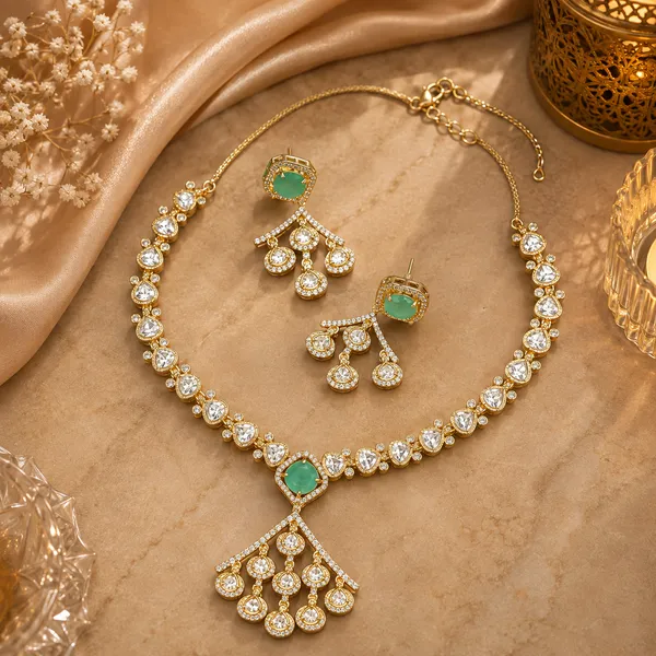 Kundan_Polki_Heart_Chain_Tassel_Drop_Necklace_Set_|_K_Gold_&_Mehendi_Gold