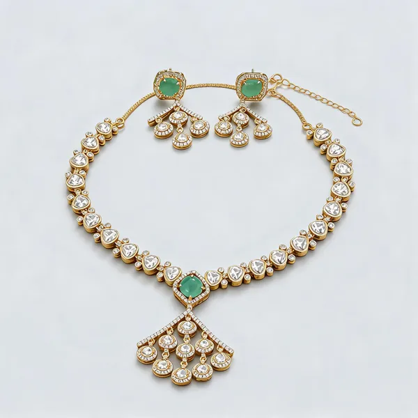 Kundan_Polki_Heart_Chain_Tassel_Drop_Necklace_Set_|_K_Gold_&_Mehendi_Gold