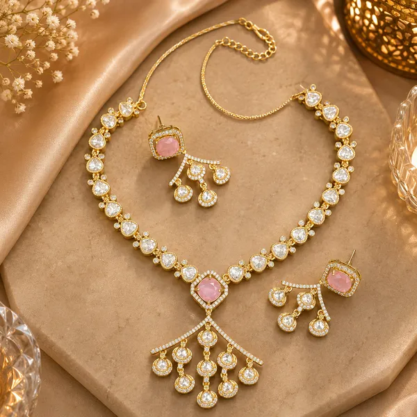 Kundan_Polki_Heart_Chain_Tassel_Drop_Necklace_Set_|_K_Gold_&_Mehendi_Gold
