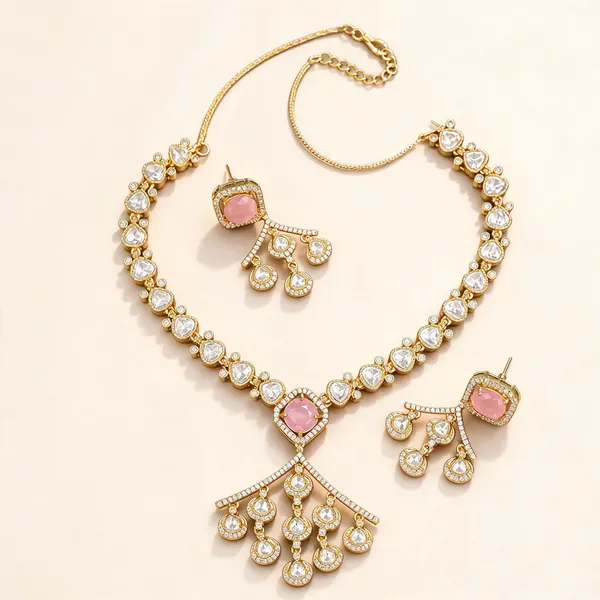 Kundan_Polki_Heart_Chain_Tassel_Drop_Necklace_Set_|_K_Gold_&_Mehendi_Gold