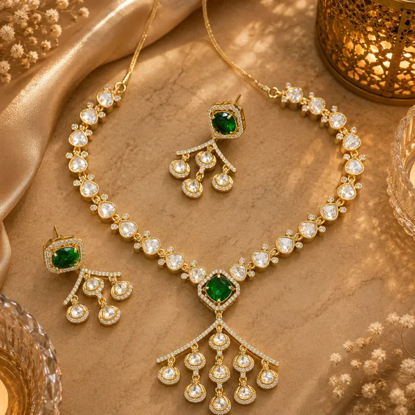 Kundan_Polki_Heart_Chain_Tassel_Drop_Necklace_Set_|_K_Gold_&_Mehendi_Gold