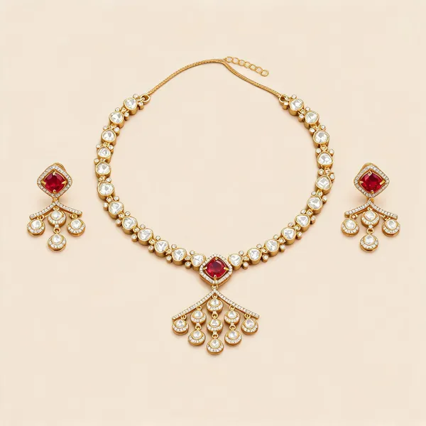 Kundan_Polki_Heart_Chain_Tassel_Drop_Necklace_Set_|_K_Gold_&_Mehendi_Gold