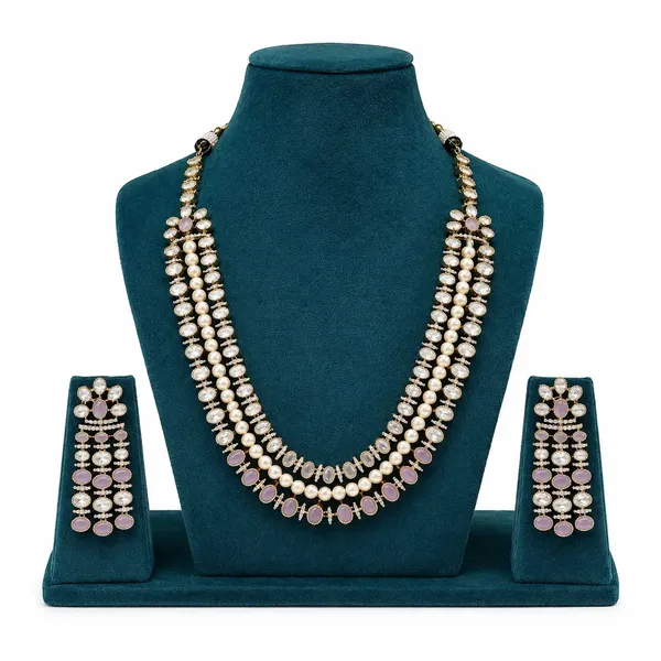 Kundan_Polki_Pearl_CZ_Oval_Rani_Haar_Necklace_Set_|_Mehendi_Gold