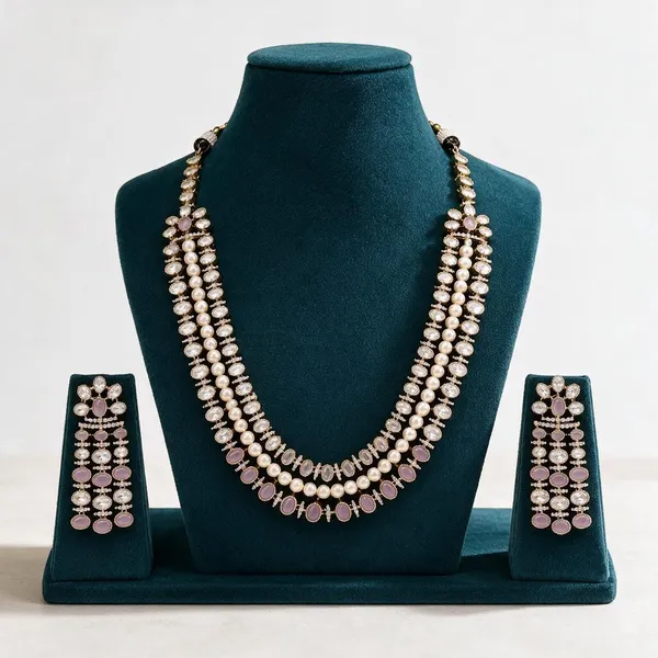 Kundan_Polki_Pearl_Cz_Oval_Rani_Haar_Necklace_Set_|_Mehendi_Gold