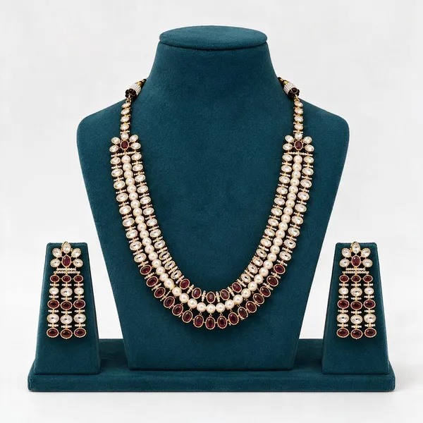 Kundan_Polki_Pearl_Cz_Oval_Rani_Haar_Necklace_Set_|_Mehendi_Gold