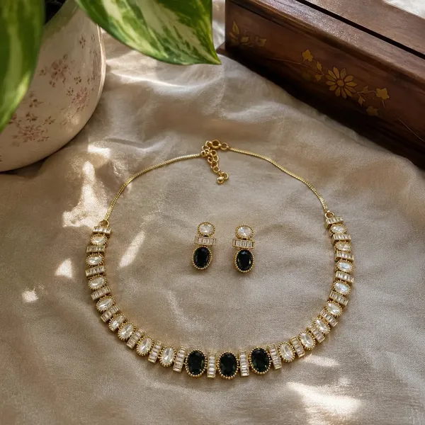 Kundan_Polki_CZ_Oval_Baguette_Tennis_Choker_Necklace_Set_|_K_Gold