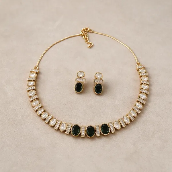 Kundan_Polki_Cz_Oval_Baguette_Tennis_Choker_Necklace_Set_|_K_Gold