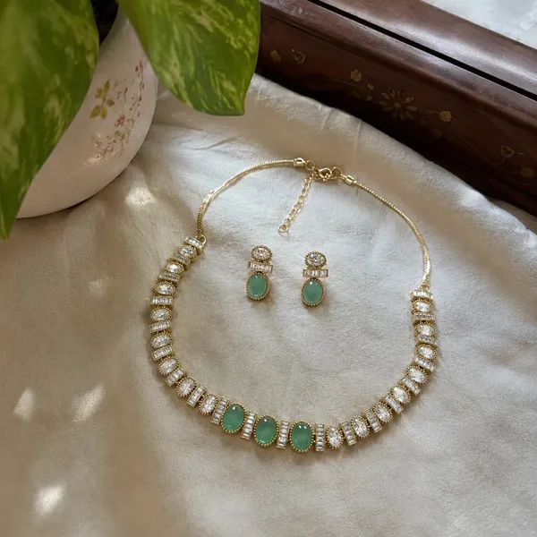 Kundan_Polki_CZ_Oval_Baguette_Tennis_Choker_Necklace_Set_|_K_Gold