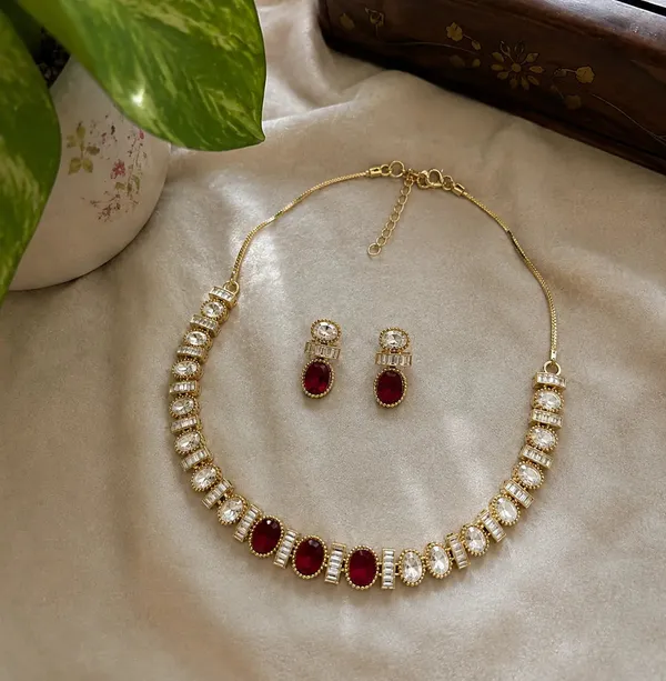 Kundan_Polki_CZ_Oval_Baguette_Tennis_Choker_Necklace_Set_|_K_Gold