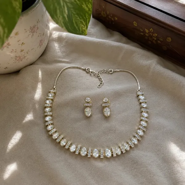 Kundan_Polki_CZ_Oval_Baguette_Tennis_Choker_Necklace_Set_|_K_Gold