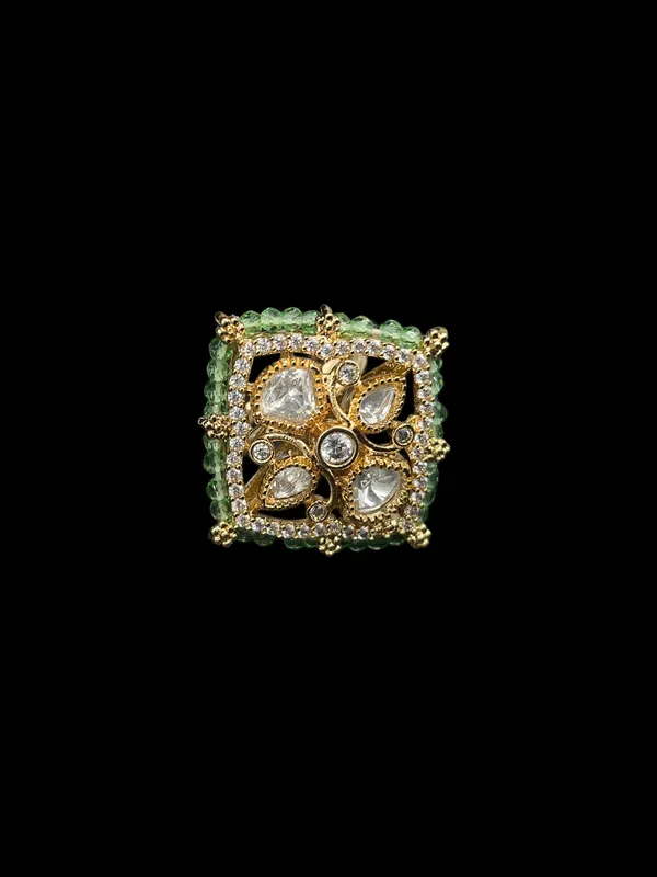 Polki_Square_Geometric_Cocktail_Ring_-_Mint_Green_|_K_Gold