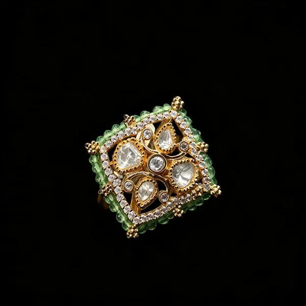 Polki_Square_Geometric_Cocktail_Ring_-_Mint_Green_|_K_Gold