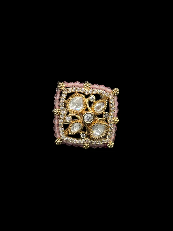Polki_Square_Geometric_Cocktail_Ring_-_Baby_Pink_|_K_Gold