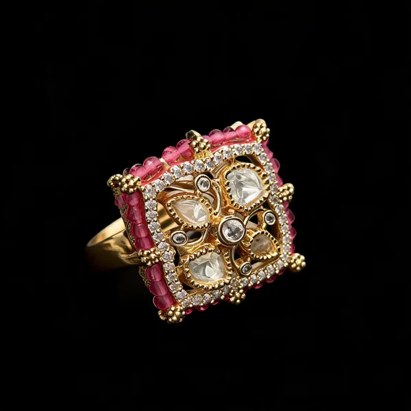 Polki_Square_Geometric_Cocktail_Ring_-_Ruby_Red_|_K_Gold