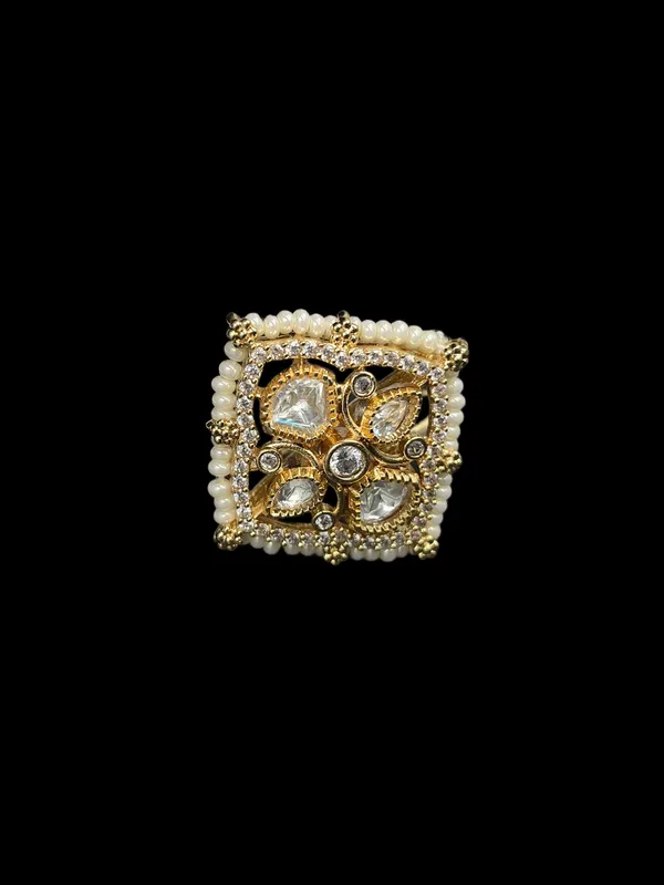 Polki_Square_Geometric_Cocktail_Ring_-_White_|_K_Gold