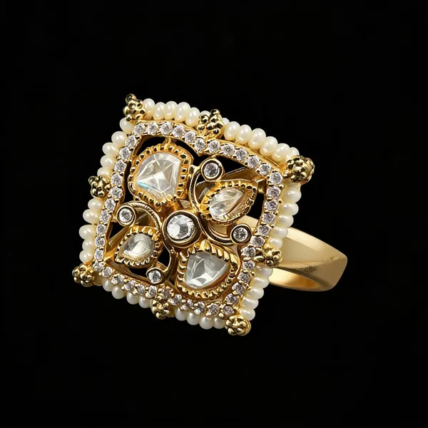 Polki_Square_Geometric_Cocktail_Ring_-_White_|_K_Gold