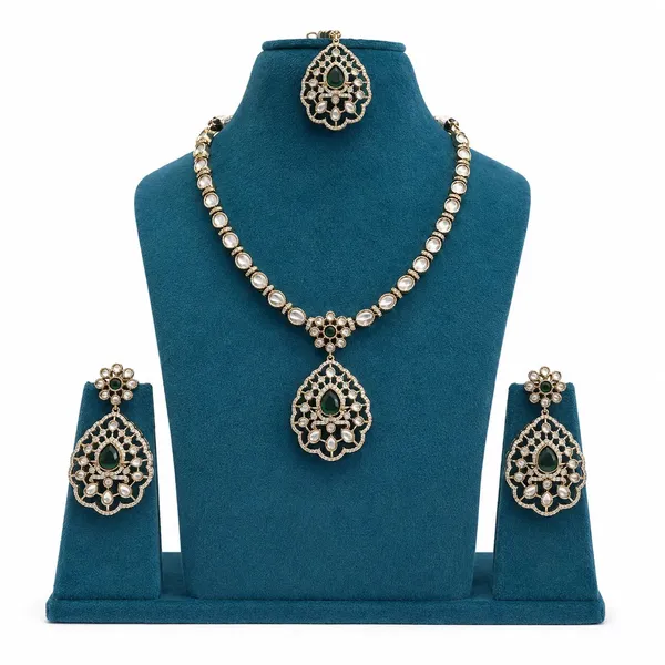 Kundan_Polki_CZ_Jali_Teardrop_Pendant_Necklace_Set_with_Maang_Tikka_|_Mehendi_Gold