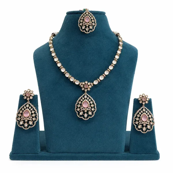 Kundan_Polki_CZ_Jali_Teardrop_Pendant_Necklace_Set_with_Maang_Tikka_|_Mehendi_Gold
