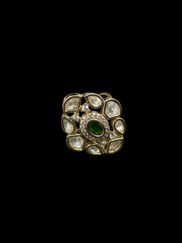 Kundan_Polki_Floral_Cluster_Cocktail_Ring_-_Emerald_Green_|_K_Gold