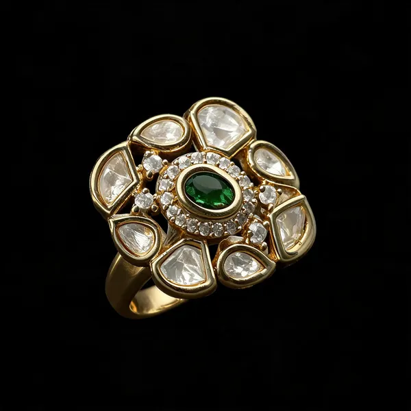 Kundan_Polki_Floral_Cluster_Cocktail_Ring_-_Emerald_Green_|_K_Gold