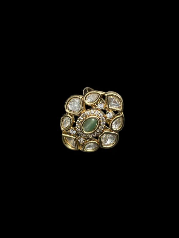 Kundan_Polki_Floral_Cluster_Cocktail_Ring_-_Mint_Green_|_K_Gold
