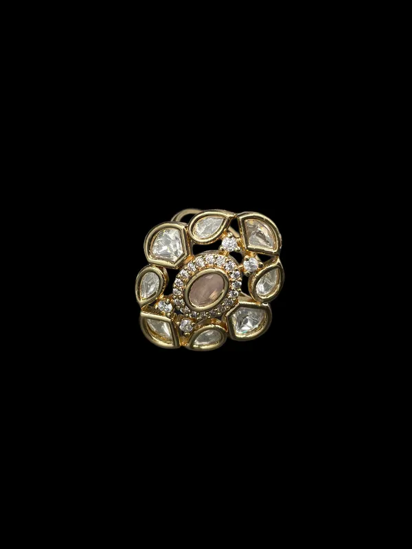 Kundan_Polki_Floral_Cluster_Cocktail_Ring_-_Baby_Pink_|_K_Gold