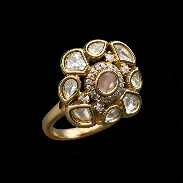 Kundan_Polki_Floral_Cluster_Cocktail_Ring_-_Baby_Pink_|_K_Gold
