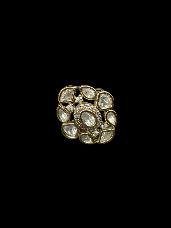 Kundan_Polki_Floral_Cluster_Cocktail_Ring_-_White_|_K_Gold