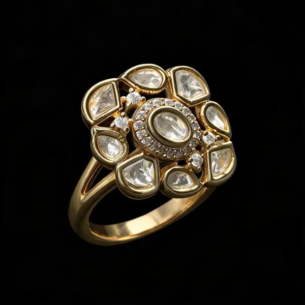 Kundan_Polki_Floral_Cluster_Cocktail_Ring_-_White_|_K_Gold