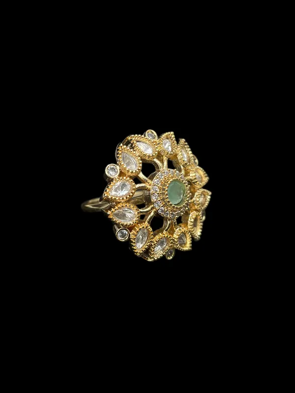 Kundan_Polki_Sunburst_Statement_Ring_-_Mint_Green_|_K_Gold