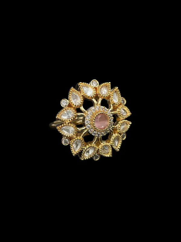 Kundan_Polki_Sunburst_Statement_Ring_-_Baby_Pink_|_K_Gold