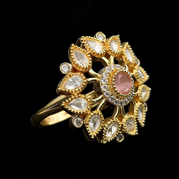 Kundan_Polki_Sunburst_Statement_Ring_-_Baby_Pink_|_K_Gold