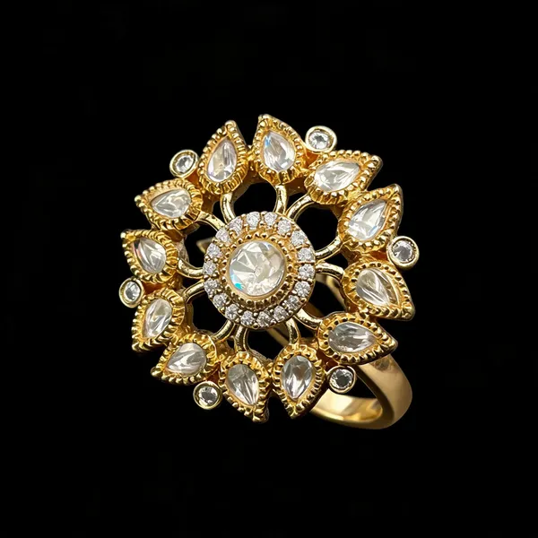 Kundan_Polki_Sunburst_Statement_Ring_-_White_|_K_Gold
