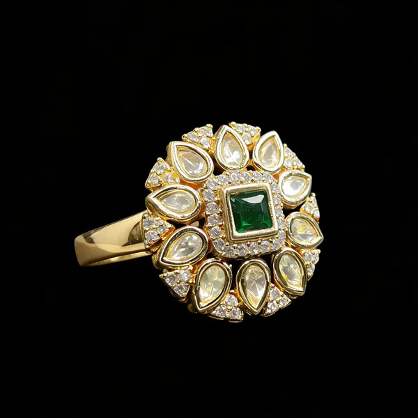 Kundan_Polki_Teardrop_Radiant_Square_Cocktail_Ring_-_Emerald_Green_|_K_Gold