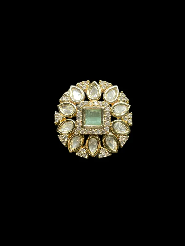 Kundan_Polki_Teardrop_Radiant_Square_Cocktail_Ring_-_Mint_Green_|_K_Gold