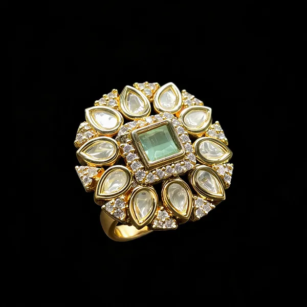 Kundan_Polki_Teardrop_Radiant_Square_Cocktail_Ring_-_Mint_Green_|_K_Gold