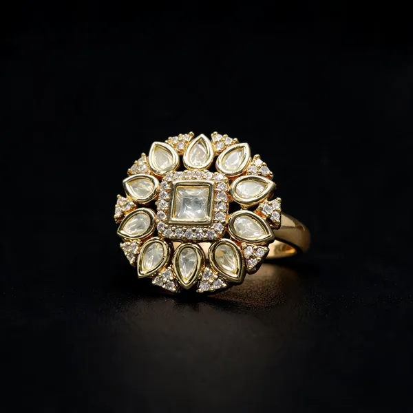 Kundan_Polki_Teardrop_Radiant_Square_Cocktail_Ring_-_White_|_K_Gold