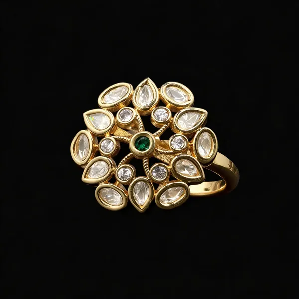 Kundan_Polki_Organic_Cluster_Cocktail_Ring_-_Emerald_Green_|_K_Gold