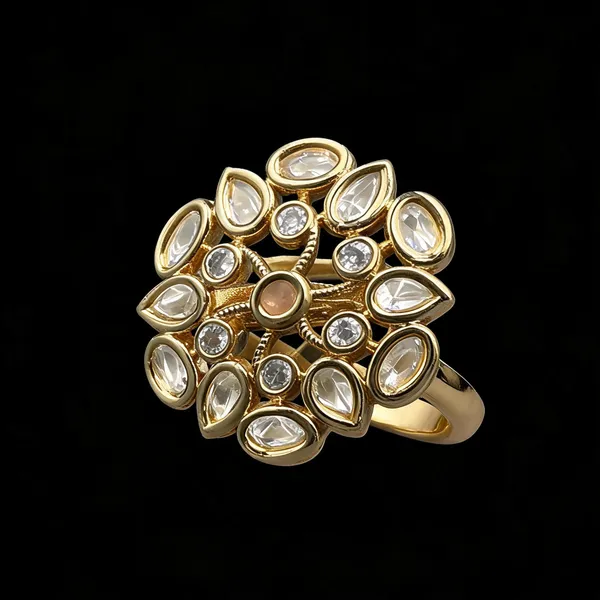 Kundan_Polki_Organic_Cluster_Cocktail_Ring_-_Baby_Pink_|_K_Gold