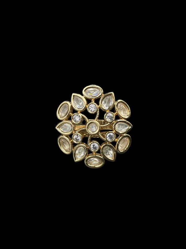 Kundan_Polki_Organic_Cluster_Cocktail_Ring_-_White_|_K_Gold