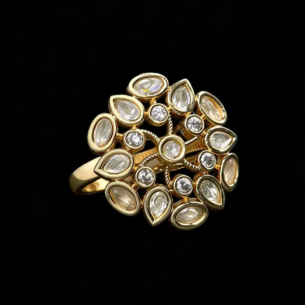 Kundan_Polki_Organic_Cluster_Cocktail_Ring_-_White_|_K_Gold