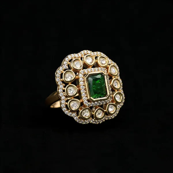 Kundan_Polki_Double_Halo_Cushion_Statement_Ring_-_Emerald_Green_|_K_Gold